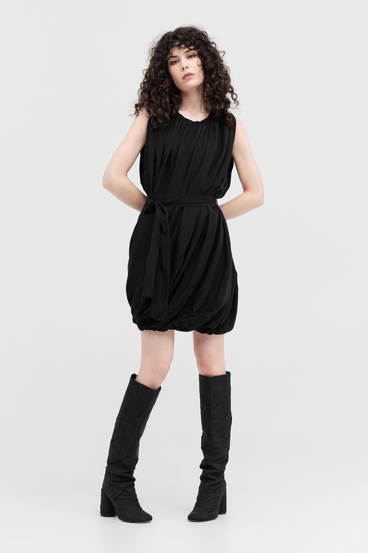Cropt Encircle Dress - Black Shine in Black
