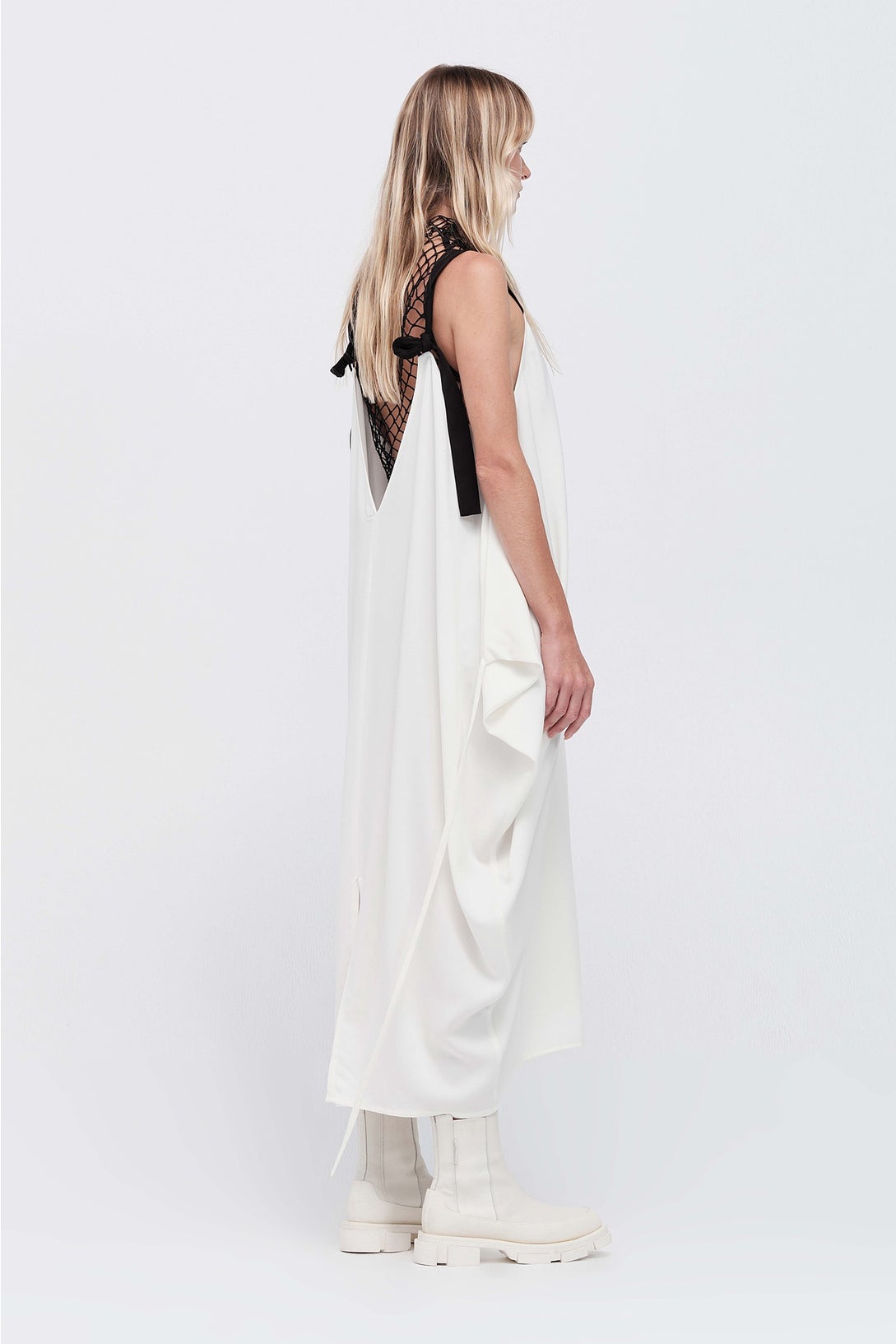 princess polly baby blue dress ASOS DESIGN bodysuit in black with a ivory mesh skirt maxi dress main image 1
