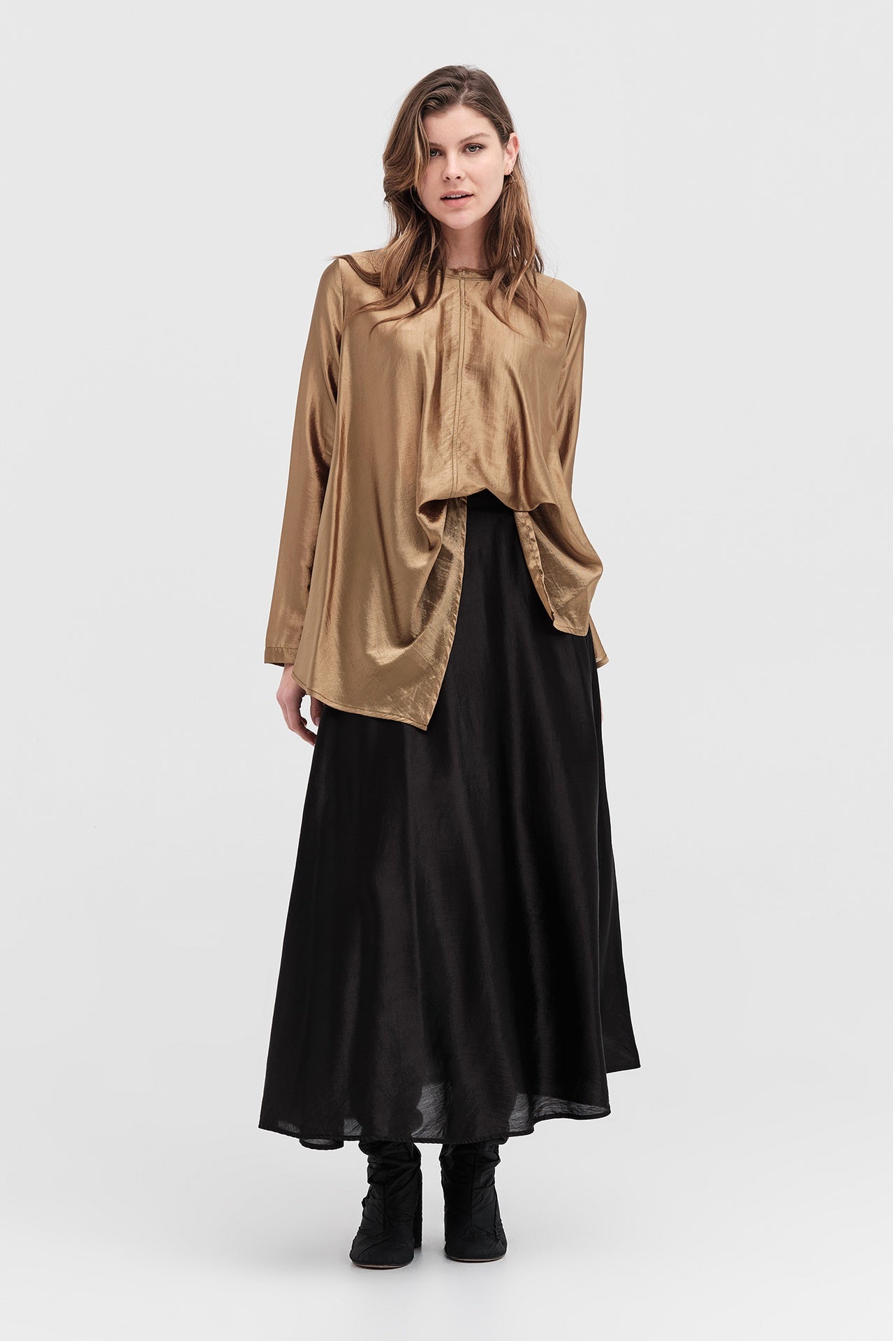 Revere Skirt - Lined - Black Shine in Black