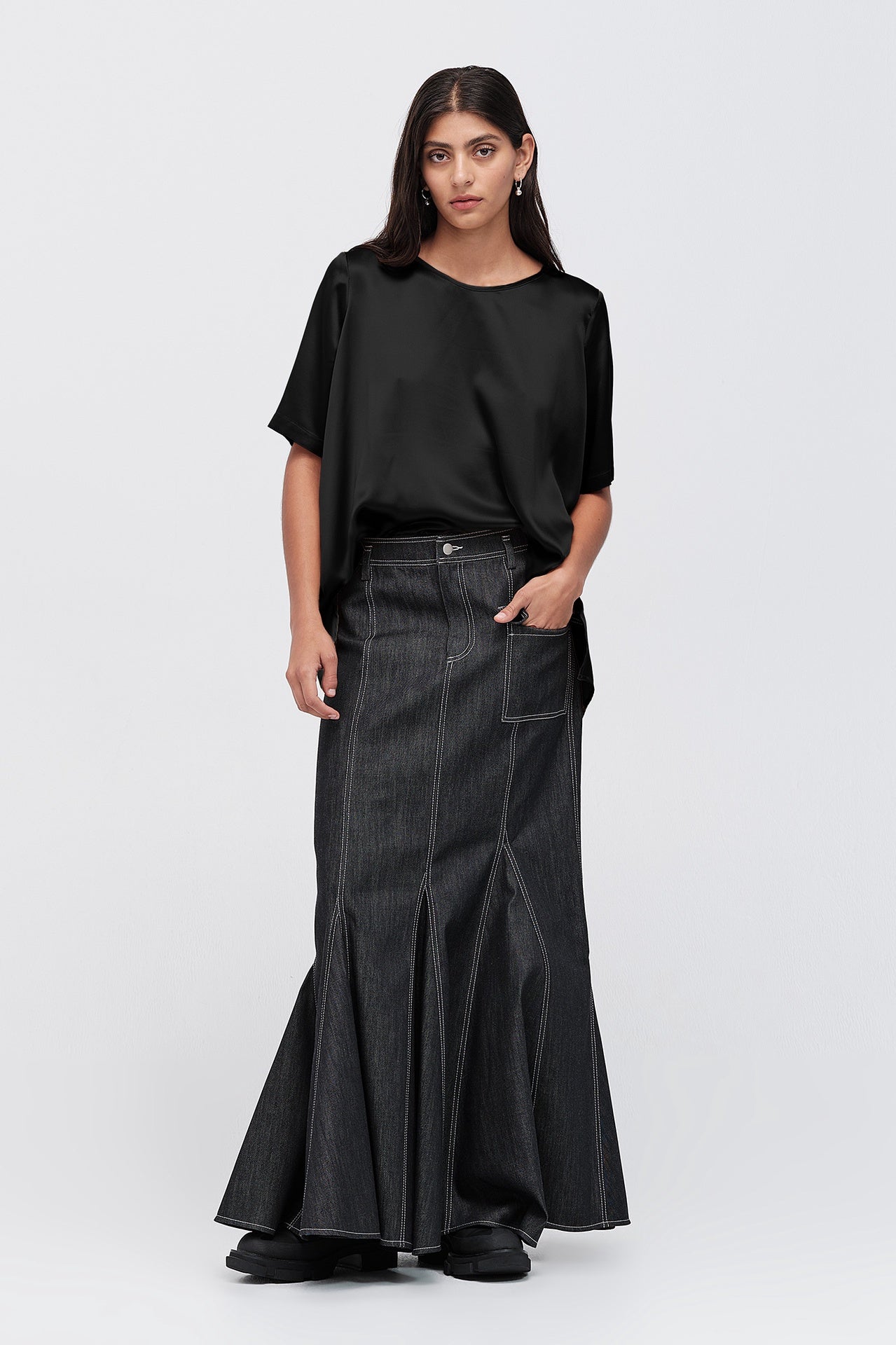 Contingent Skirt - Black Denim in Black