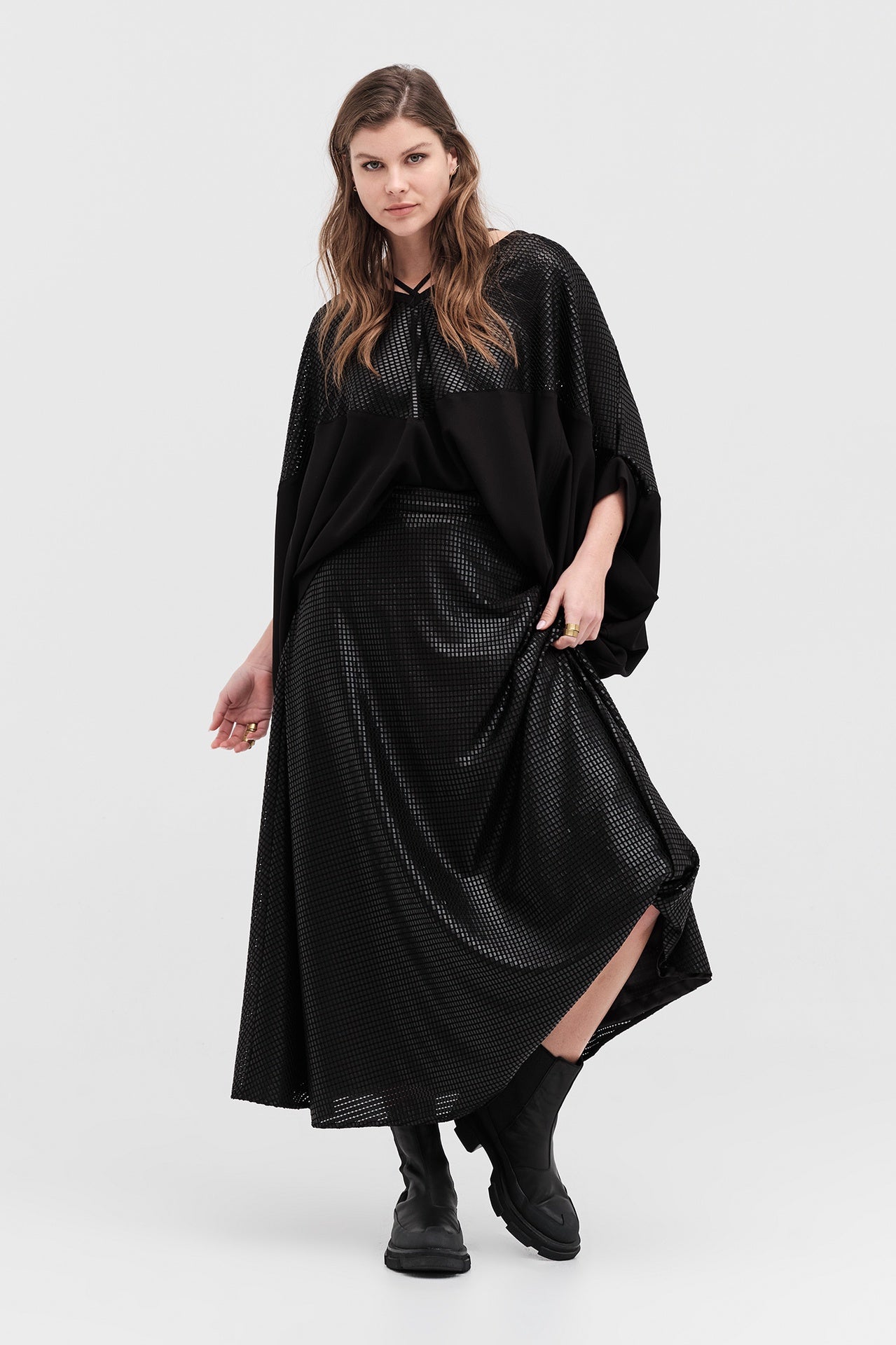 Revere Skirt - Lined - Black Square in Black