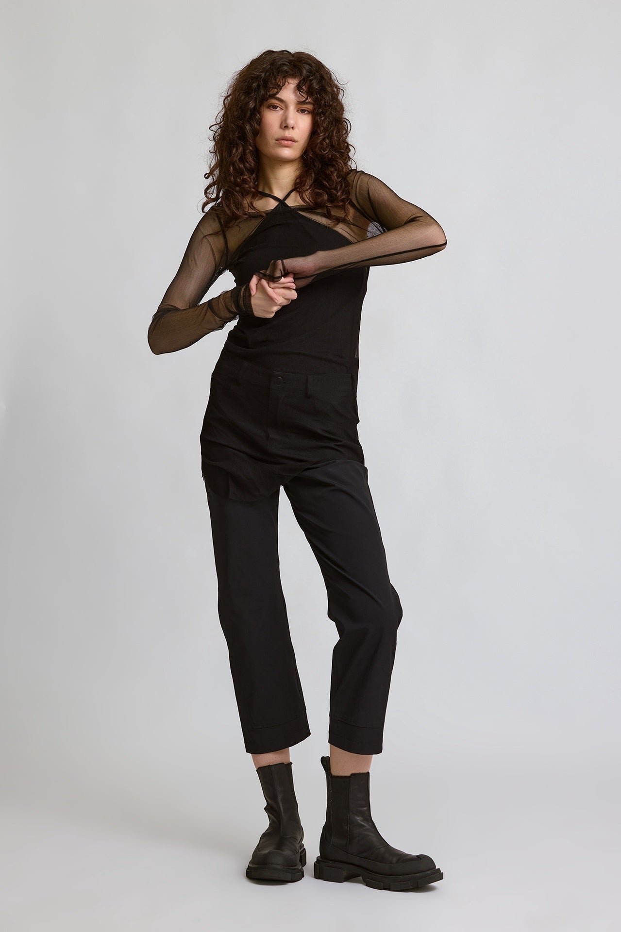 【black collection】balloon cami tunic Silk Mesh Camber Tunic - Black in Black - Taylor