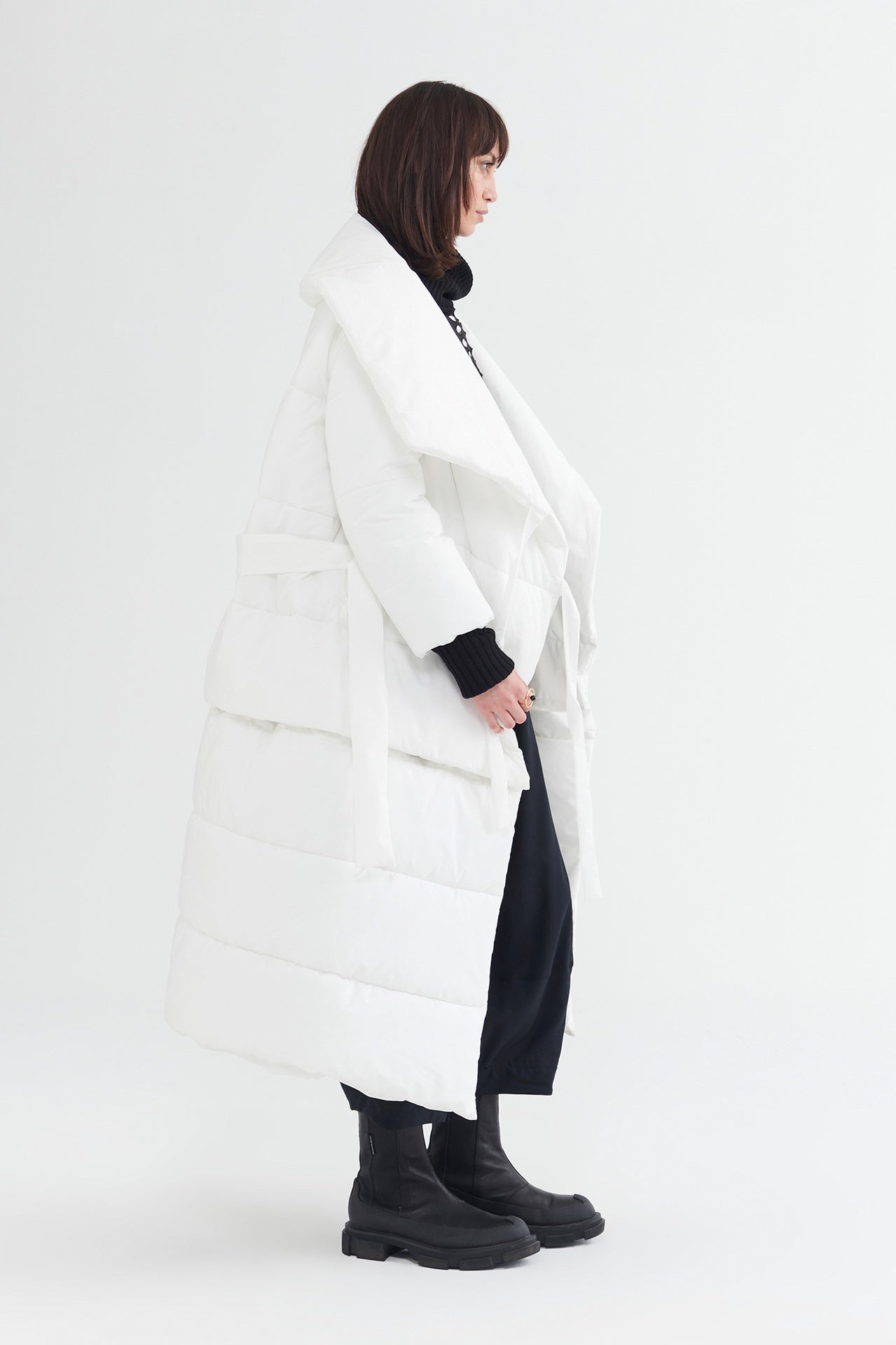 Puffer coat with deals wraparound collar