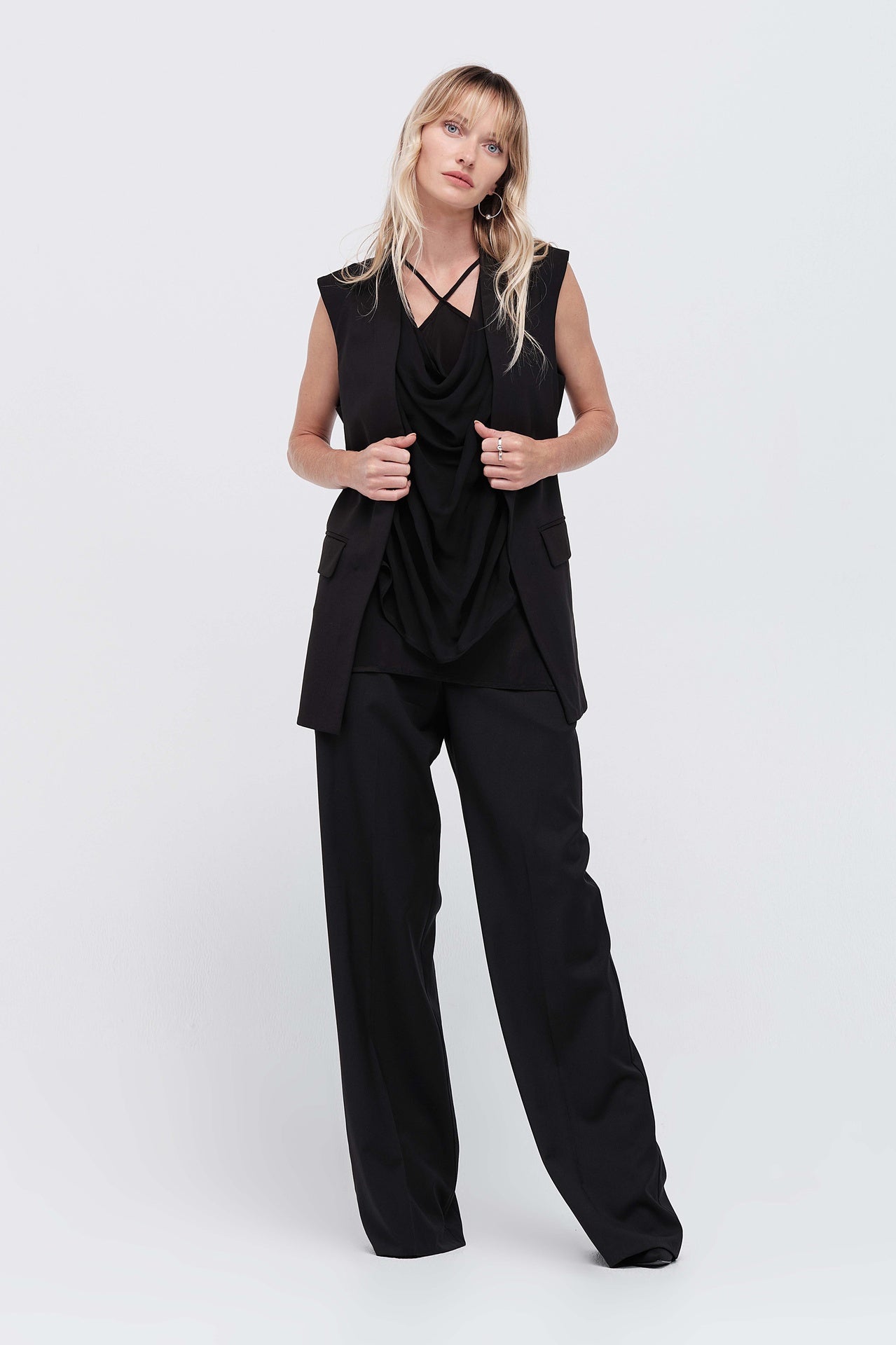 Draped Shadow Vest - Black/black Sheer in Black