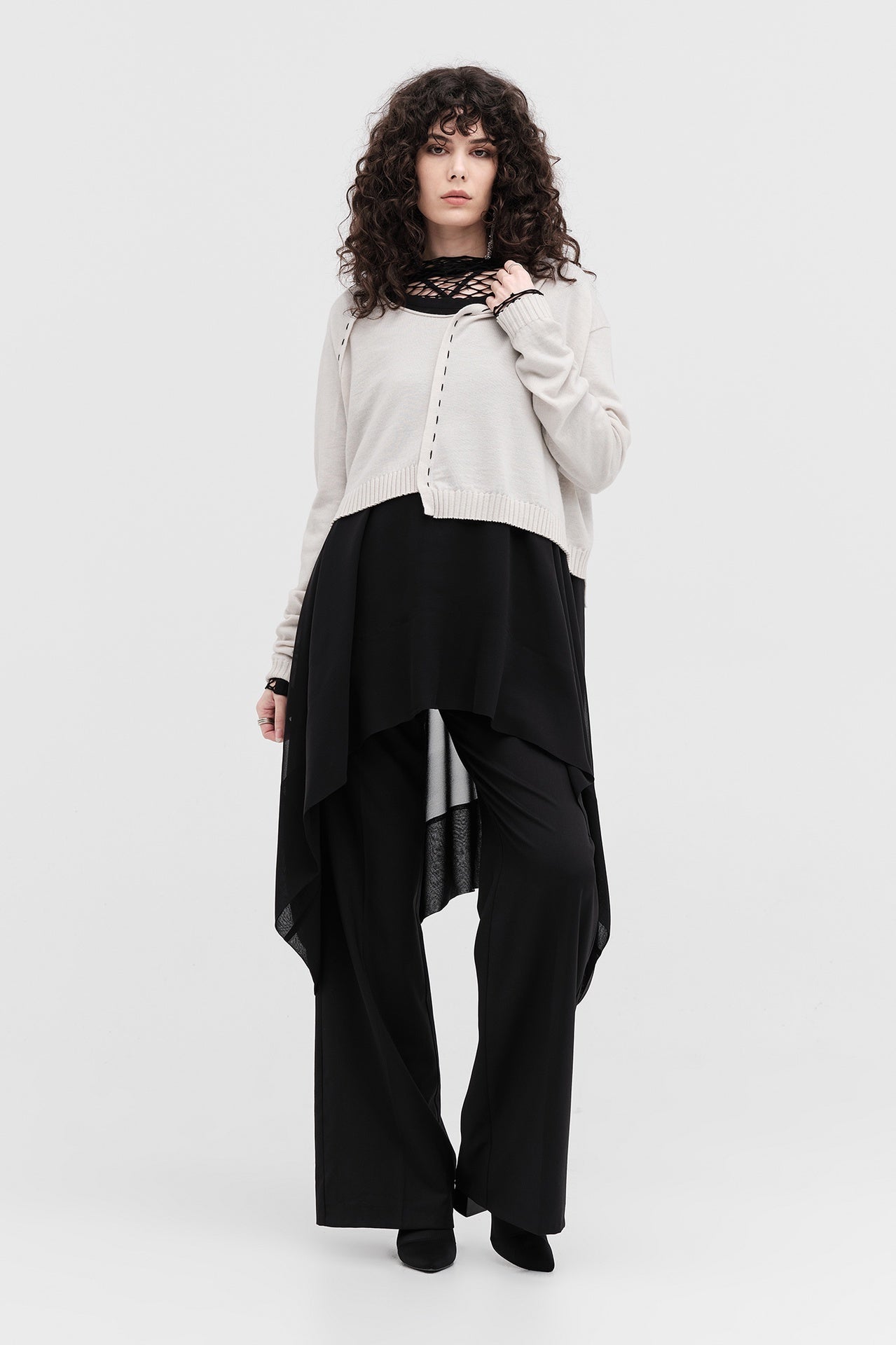 Wrapt Sweater - Pumice/black in Beige