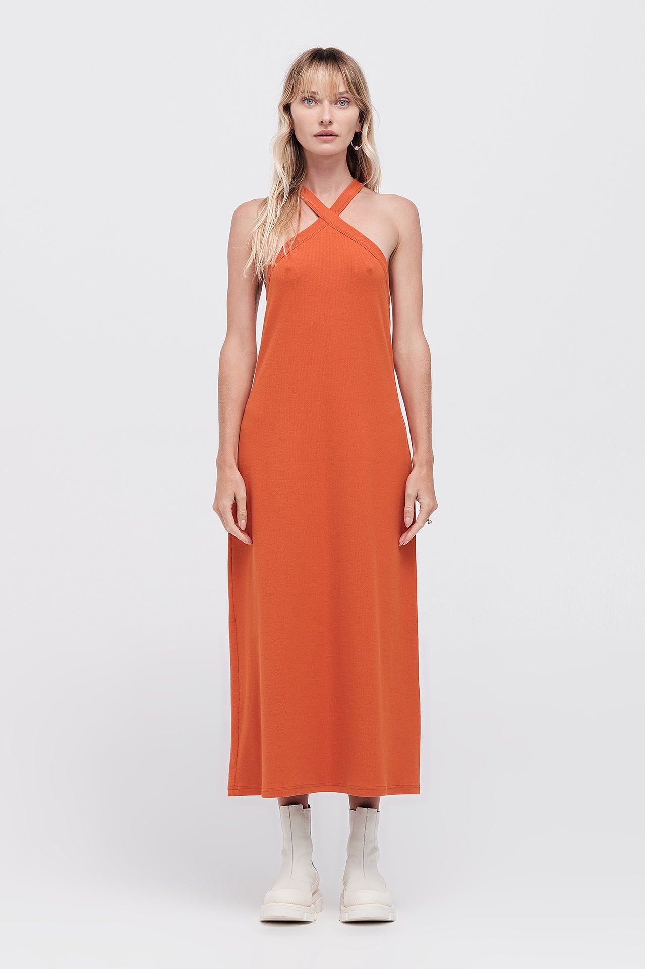 Ribbing Extension Dress - Russet in Orange