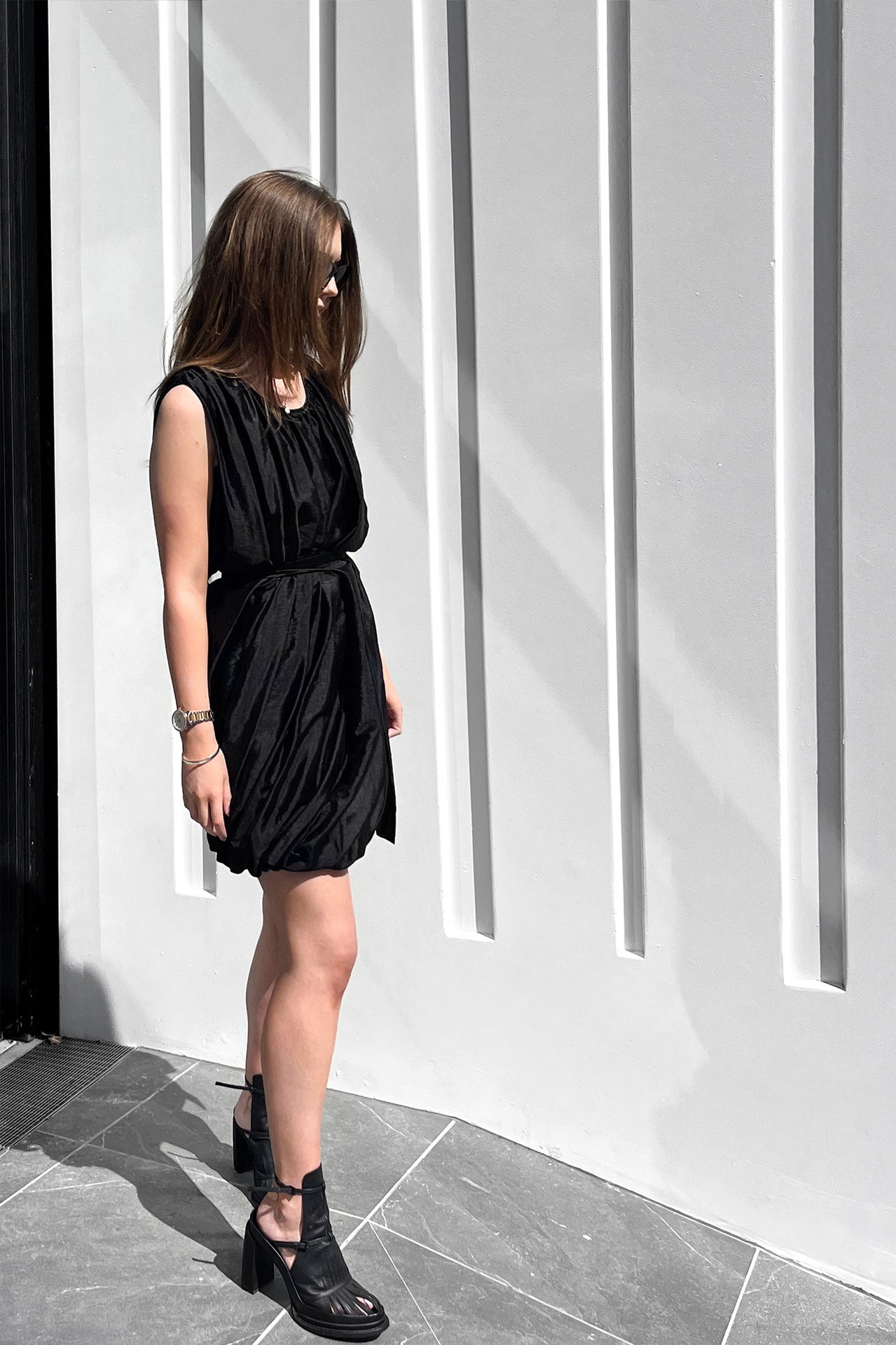 Cropt Encircle Dress - Black Shine in Black