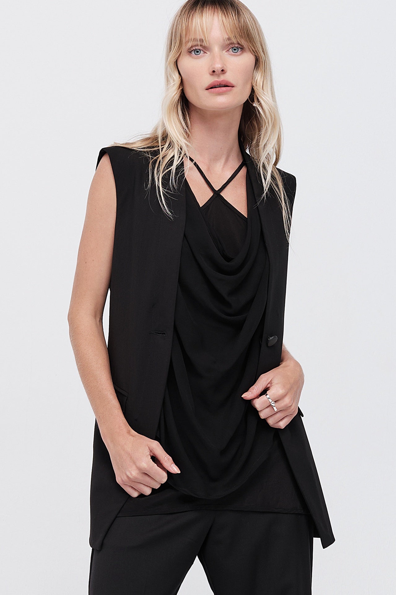 Draped Shadow Vest - Black/black Sheer in Black