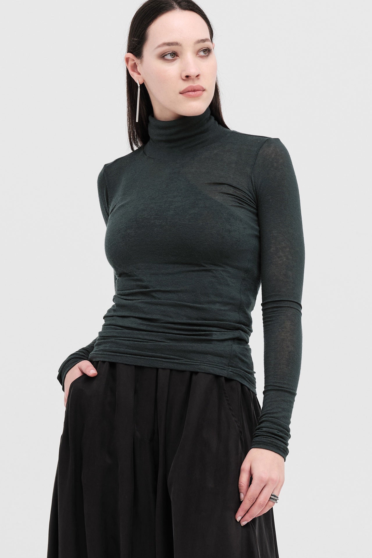 Fitted Translucent Tunic - Mineral Tencel Wool in Blue