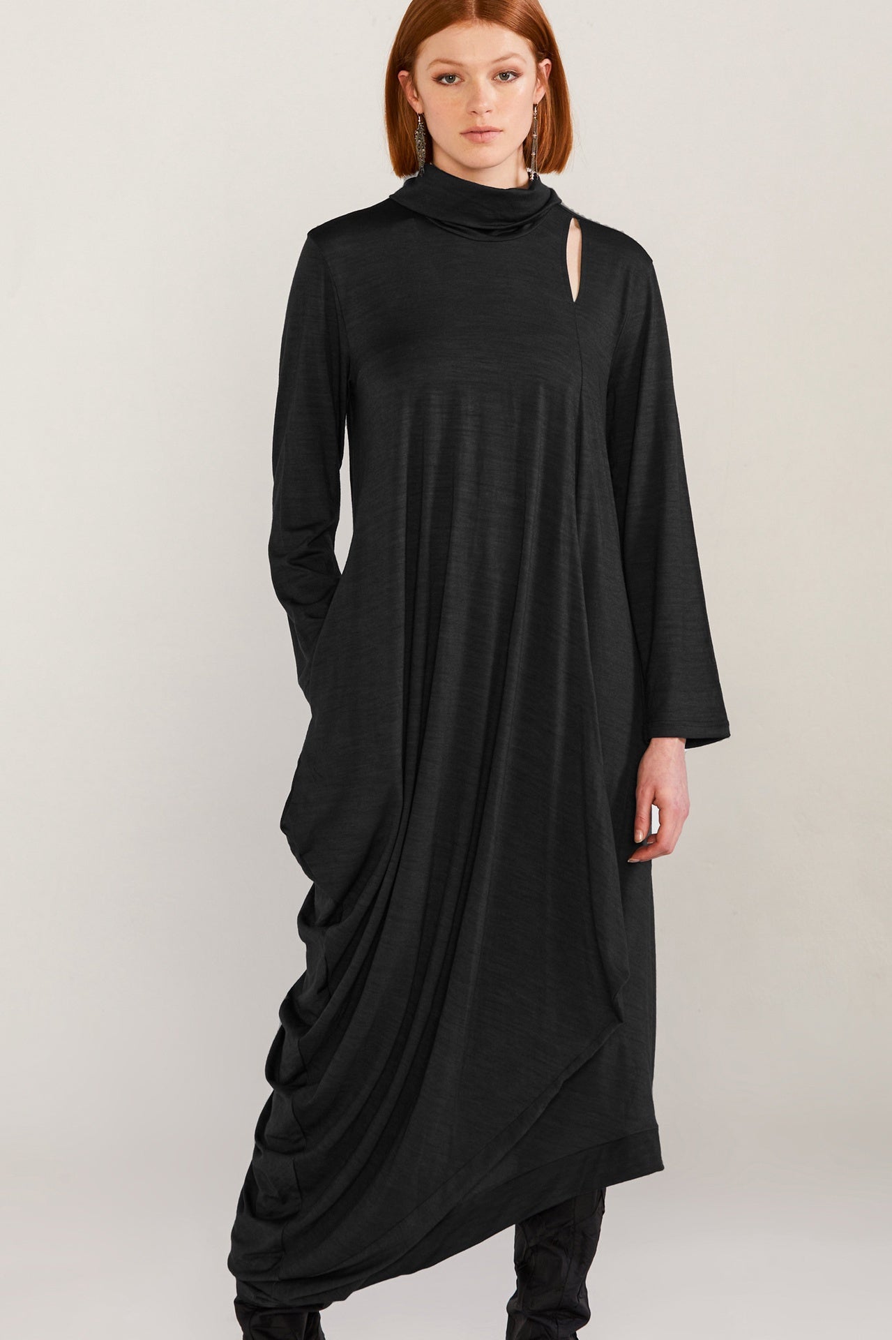 Merino Sleeved Conceal Dress Black in Black Taylor