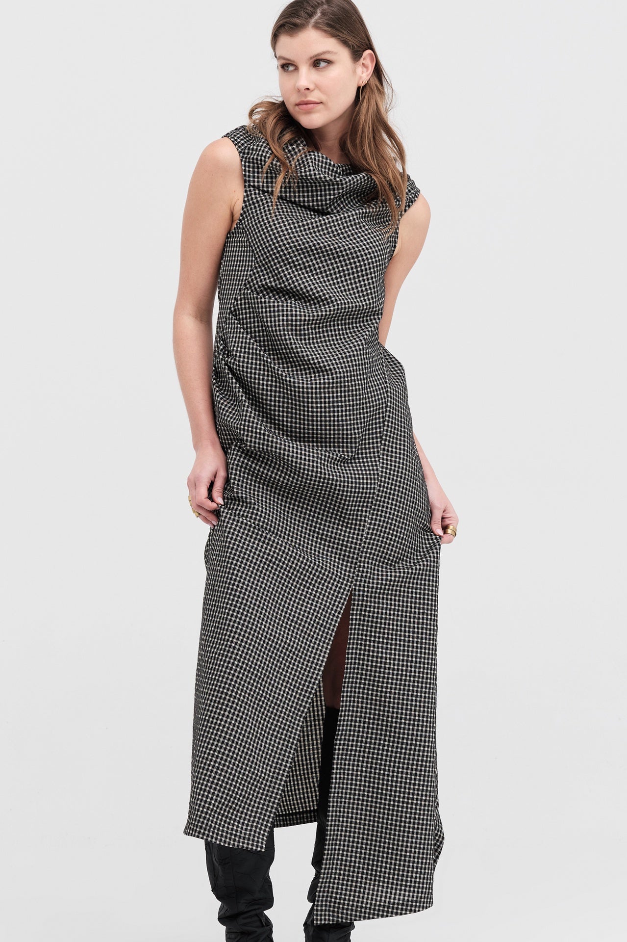 Prelusion Dress - Black/ivory Check in Print