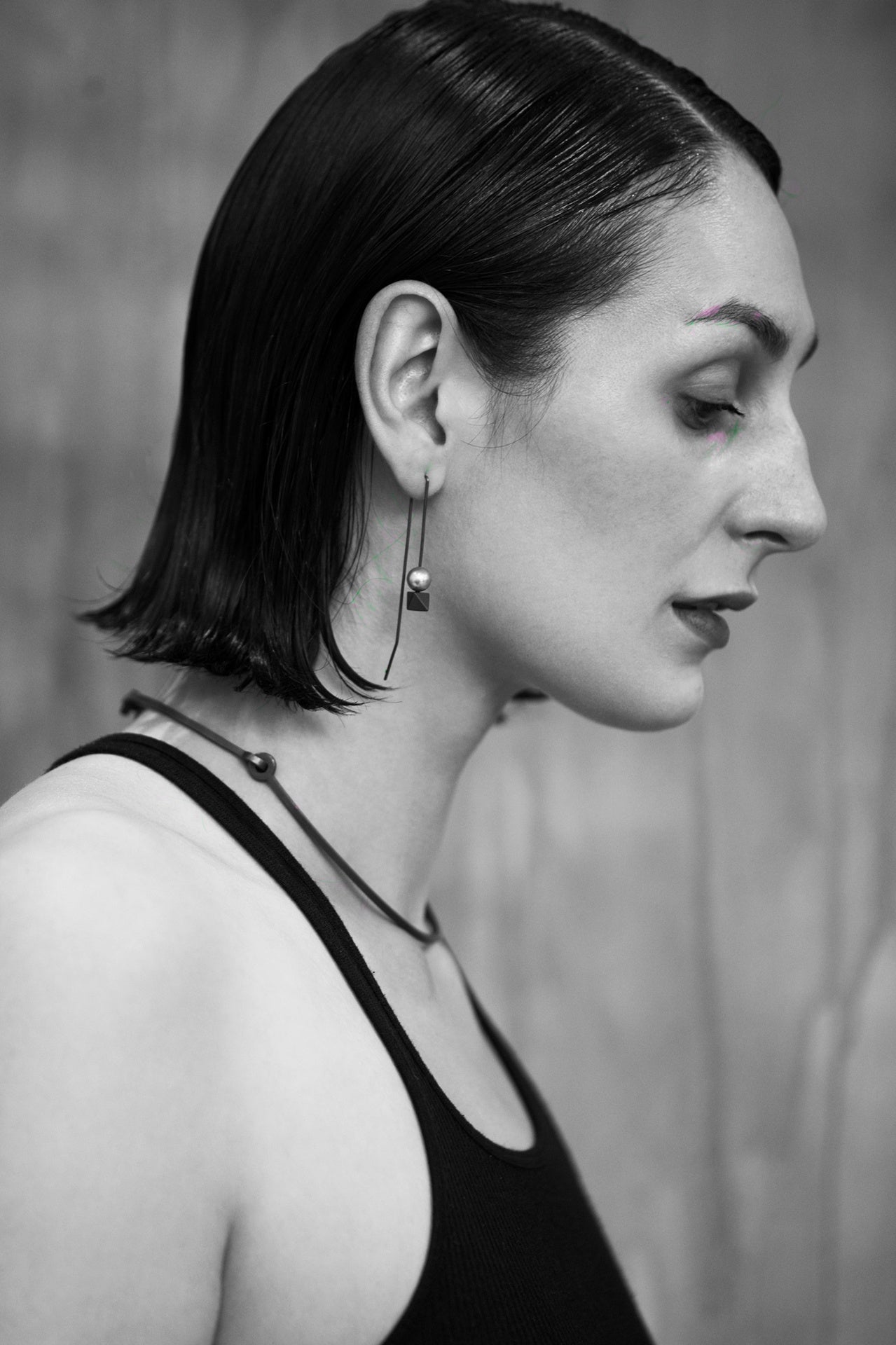 Silver Pearl & Octahedron Earrings - Blackened Sterling Silver in Silver