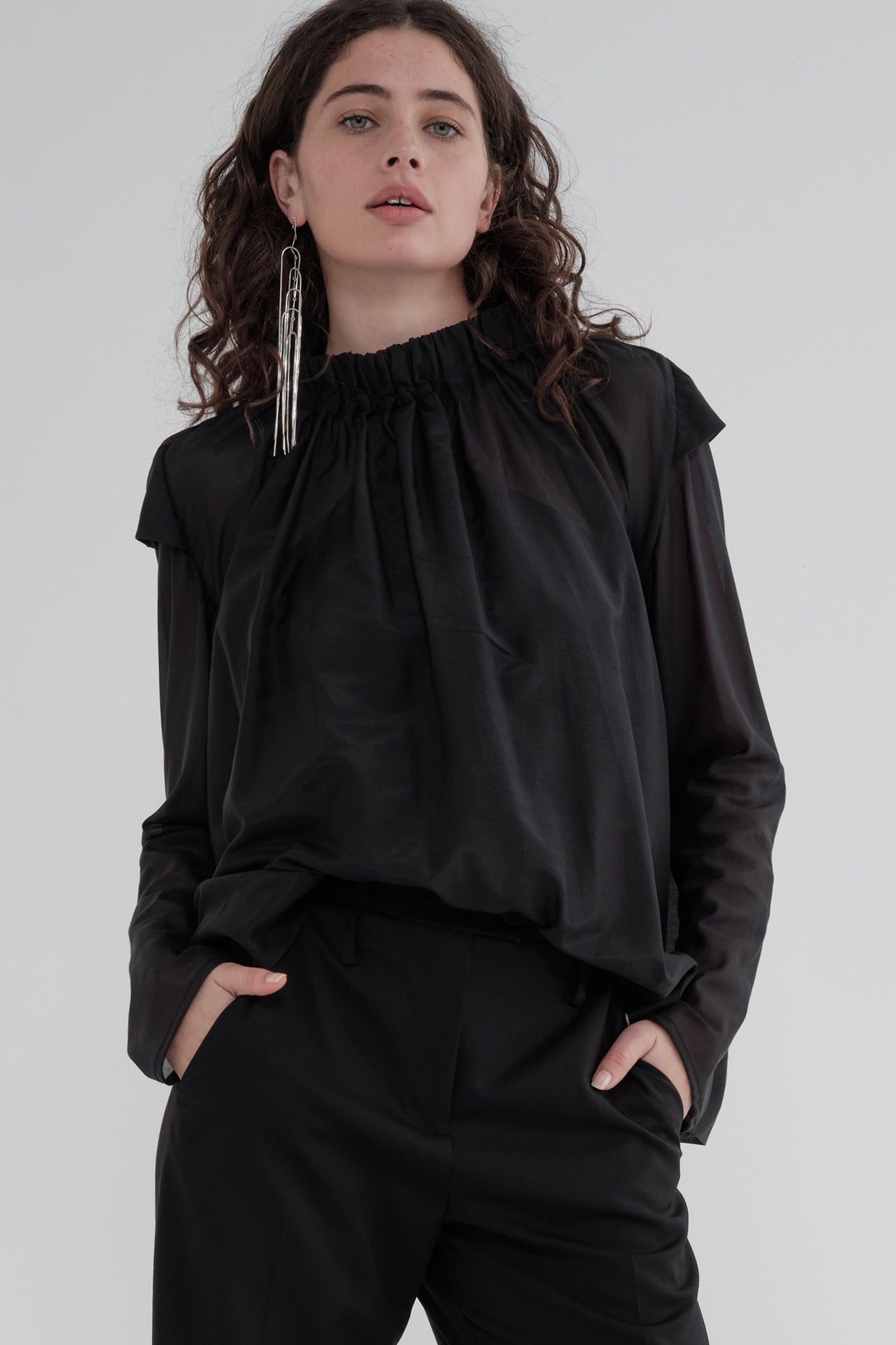Sleeved Area Top - Black in Black - Taylor