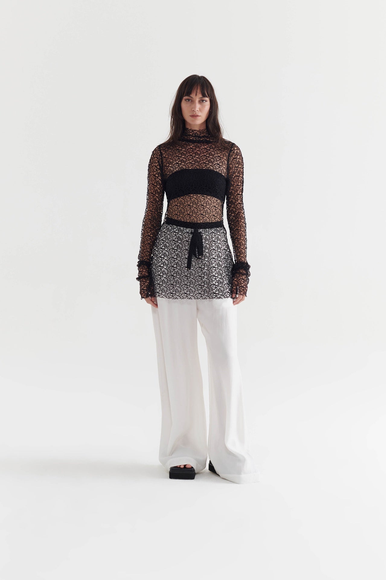 Undone Tunic - Black Molecule Mesh in Black - Taylor