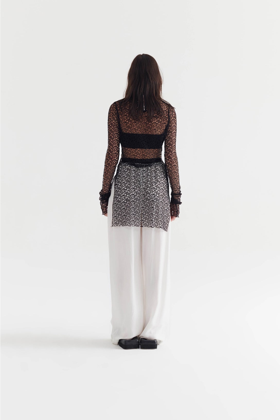 Undone Tunic - Black Molecule Mesh in Black - Taylor