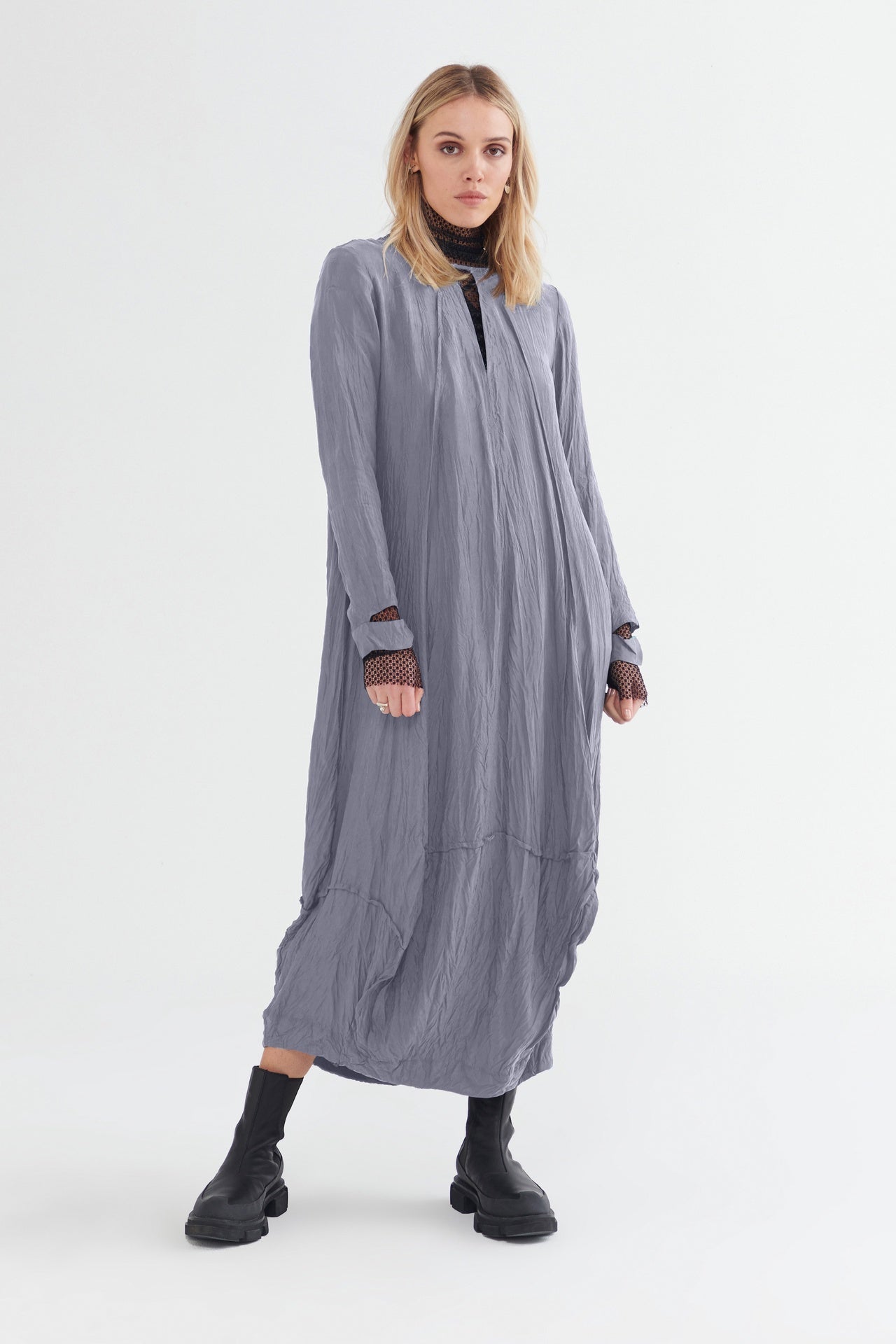 Washed Long Sleeve Ozone Dress - Halite in Grey - Taylor 