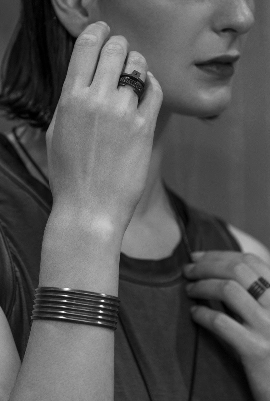 Knife Edge 6 Cuff - Blackened Sterling Silver in Black
